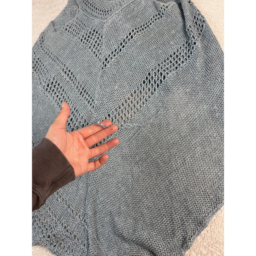 Free People Sweater Womens Medium Blue Linen Blend Open Knit Poncho Tank - Picture 2 of 10